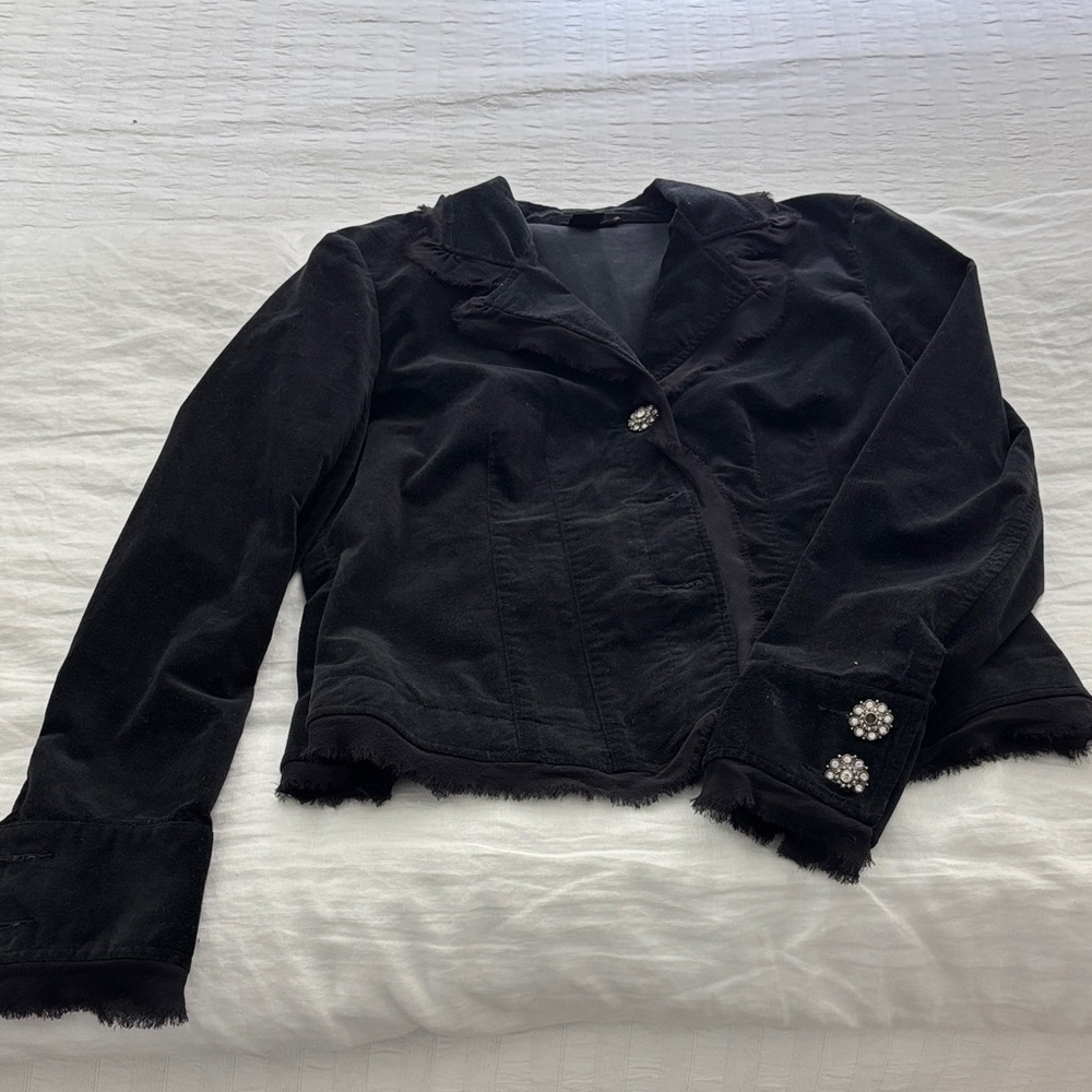 Elegant Black Women's Blazer with Crystal Buttons